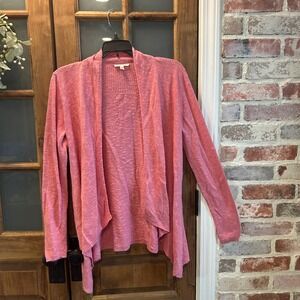 Eileen Fisher Cardigan Sweater Med Coral Linen Blend Open Front Cardigan